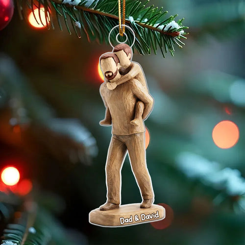 Dad And Son Dad And Daughter Faux Wood - Personalized Acrylic Ornament - Heartwarming Christmas Gift For Dad, For Family