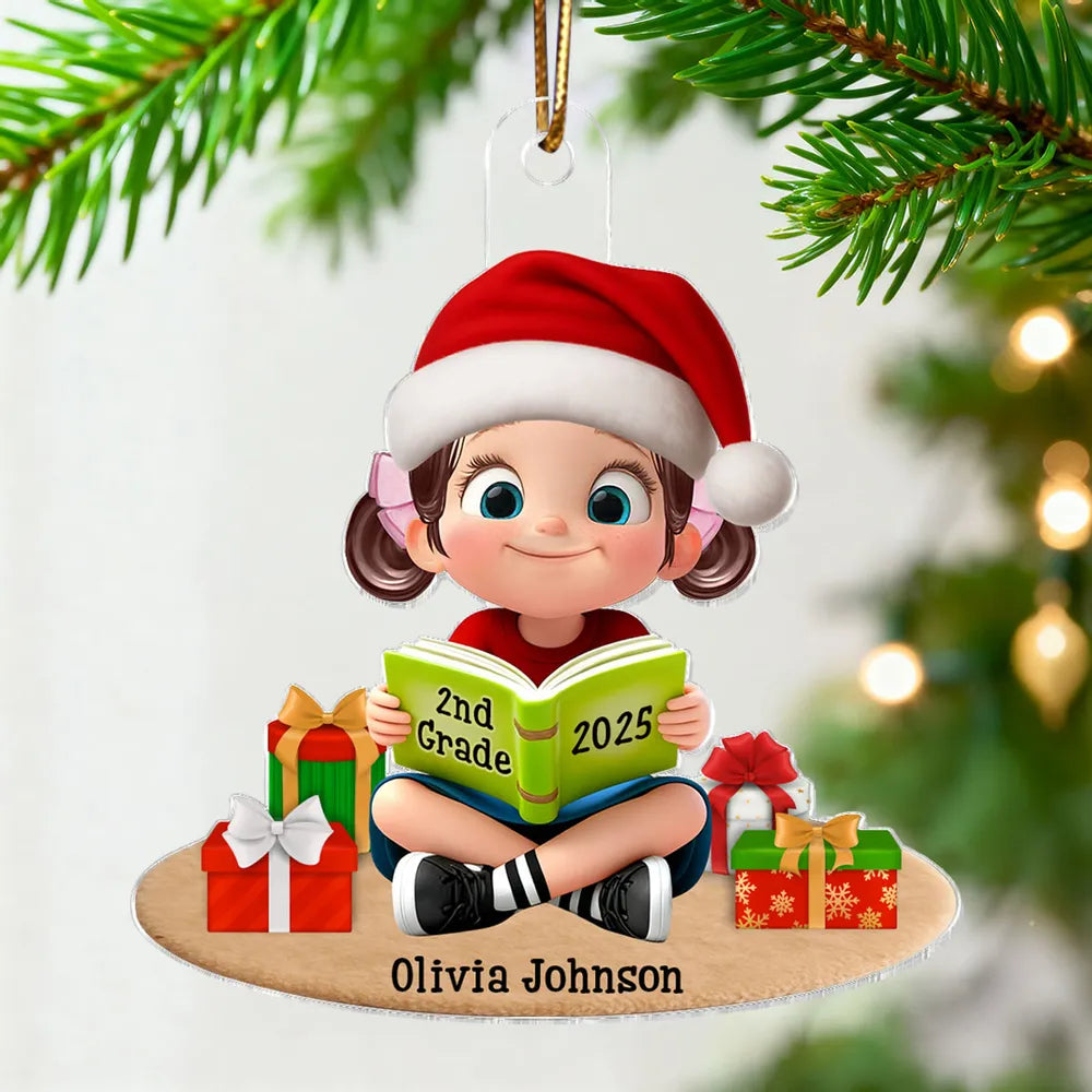 3D Effect Kid Reading Book - Personalized Acrylic Ornament - Christmas Gift For Book Lover, Bookworm, Book Club Gift
