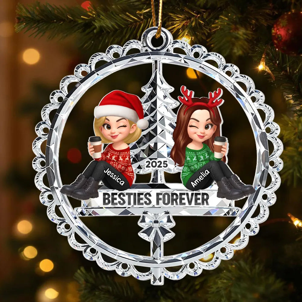 Besties Forever Crystal Effect - Personalized Acrylic Ornament - Christmas Gift for Best Friends