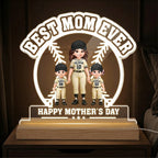 Best Mom Ever Baseball Mom & Kids - Personalized Acrylic Plaque LED Night Light
