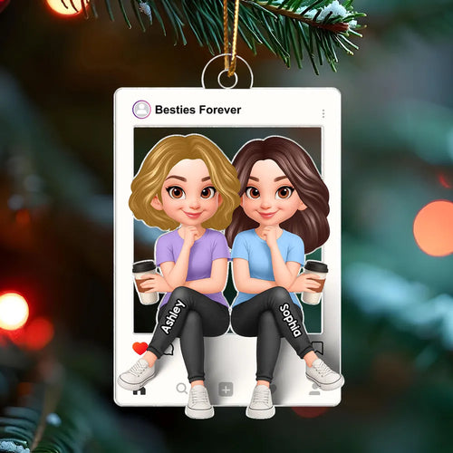 Besties Sisters Social Network Frame 3D Effect Personalized Acrylic Ornament