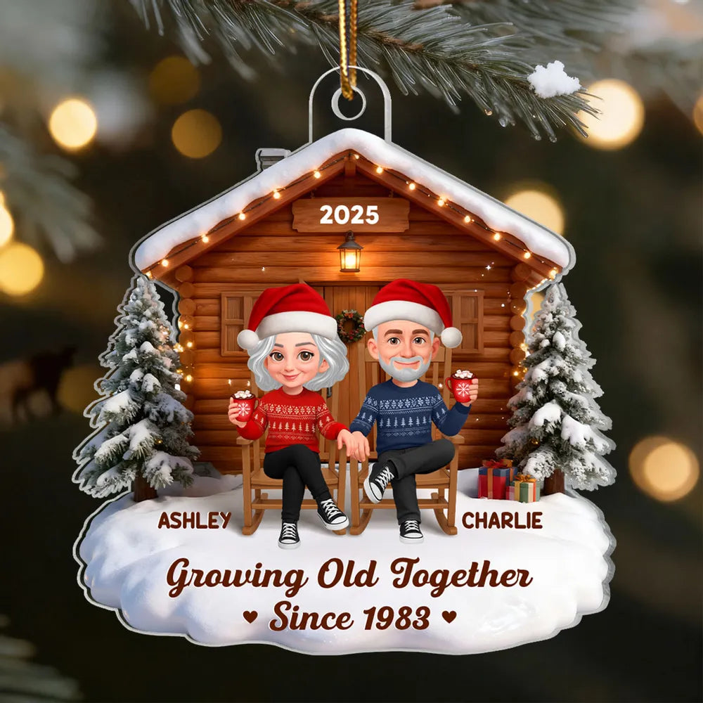 3D Effect Christmas Couple Cabin - Personalized Acrylic Ornament - Heartfelt Christmas Gift For Couple, For Him, For Her