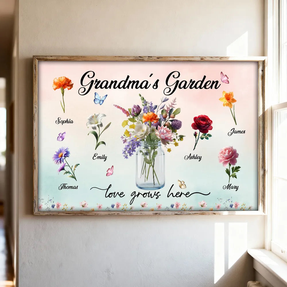Grandma's Garden Beautiful Birth Month Flower Pot - Personalized Poster - Mother's Day Home Decor Gift For Grandma