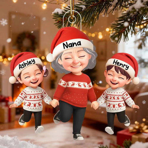 Happy Grandma Grandkids 3D Effect - Personalized Acrylic Ornament - Sentimental Gift for Grandkid