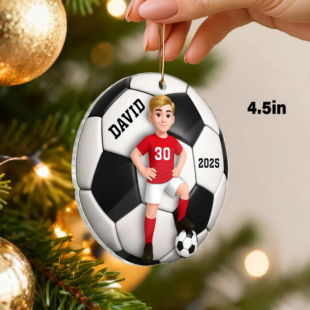 Soccer Girl Boy 3D Effect - Personalized Acrylic Ornament - Christmas Gift For Daughter, Gift For Son