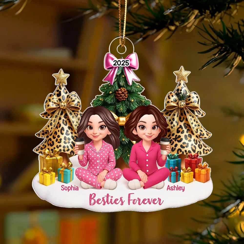 Besties Sitting Around Christmas Tree Personalized Acrylic Ornament, Christmas Gift for Best Friends, Sisters