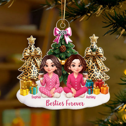 Besties Sitting Around Christmas Tree Personalized Acrylic Ornament, Christmas Gift for Best Friends, Sisters
