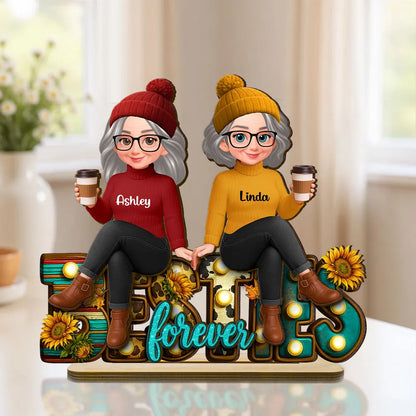 Western Fall Vibe Besties Sitting - Personalized Wooden Plaque - Meaningful Gift For Best Friend