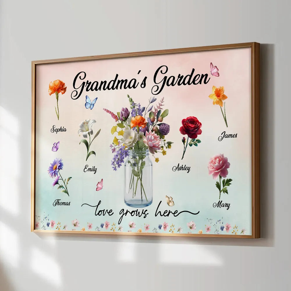Grandma's Garden Beautiful Birth Month Flower Pot - Personalized Poster - Mother's Day Home Decor Gift For Grandma