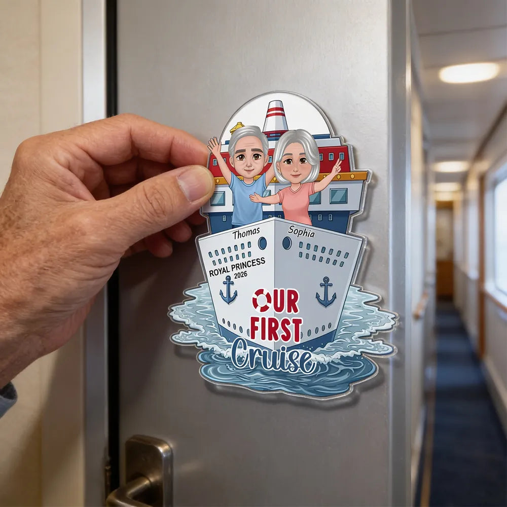 Our First Cruise Happy Couple - Personalized Cruise Ship Door Magnet - First Time Cruise Trip Keepsake