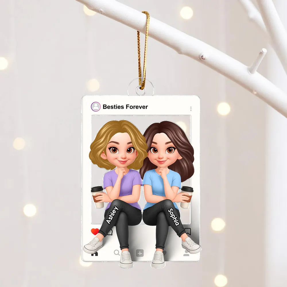 Besties Sisters Social Network Frame 3D Effect Personalized Acrylic Ornament