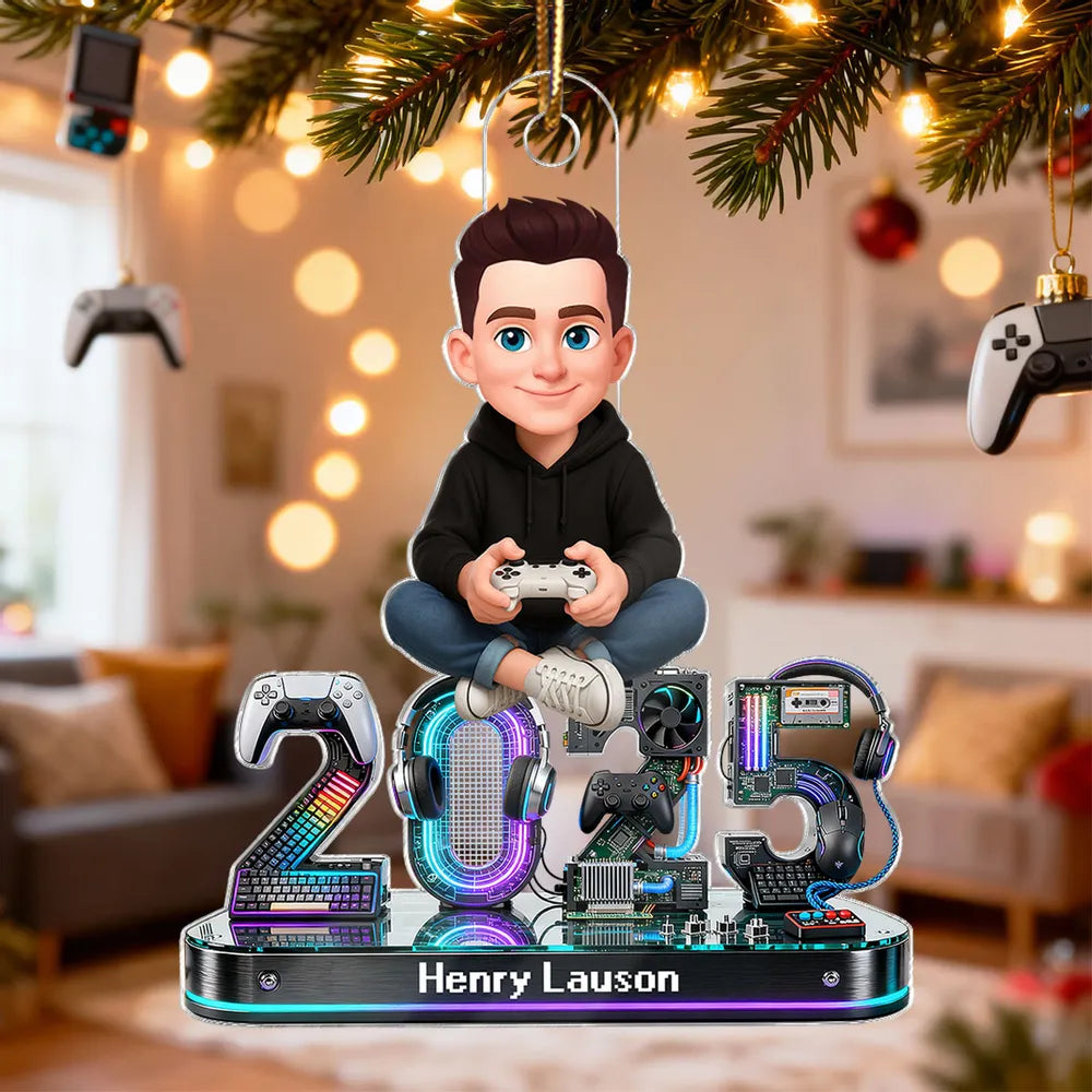 3D Effect Gamer Signature Symbols Christmas - Personalized Acrylic Ornament - Gift For Gamers, Gift For Grandkids, Kids