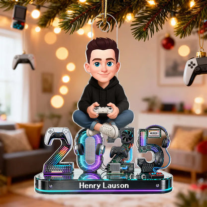 3D Effect Gamer Signature Symbols Christmas - Personalized Acrylic Ornament - Gift For Gamers, Gift For Grandkids, Kids