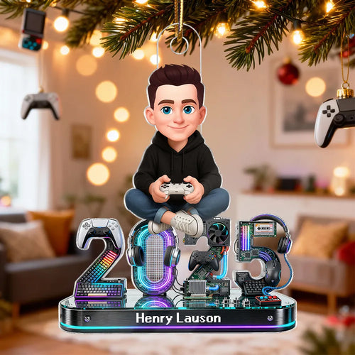 3D Effect Gamer Signature Symbols Christmas - Personalized Acrylic Ornament - Gift For Gamers, Gift For Grandkids, Kids