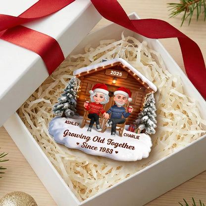 3D Effect Christmas Couple Cabin - Personalized Acrylic Ornament - Heartfelt Christmas Gift For Couple, For Him, For Her