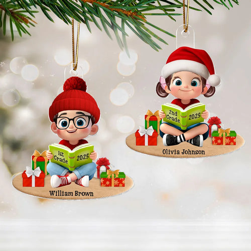 3D Effect Kid Reading Book - Personalized Acrylic Ornament - Christmas Gift For Book Lover, Bookworm, Book Club Gift