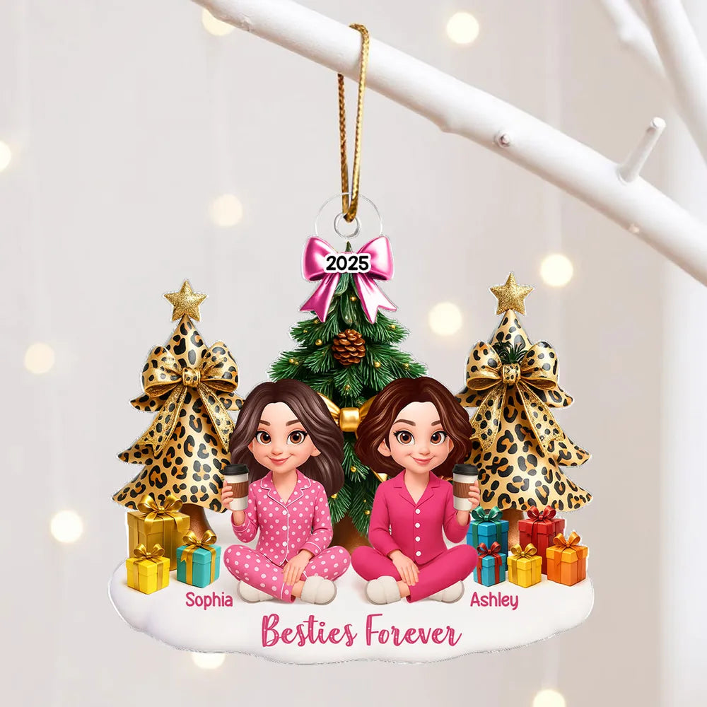 Besties Sitting Around Christmas Tree Personalized Acrylic Ornament, Christmas Gift for Best Friends, Sisters