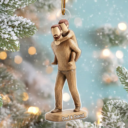 Dad And Son Dad And Daughter Faux Wood - Personalized Acrylic Ornament - Heartwarming Christmas Gift For Dad, For Family