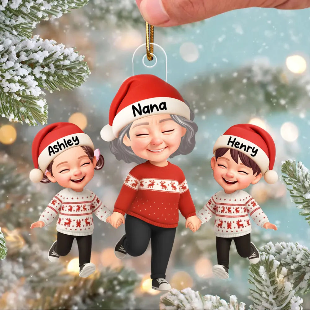 Happy Grandma Grandkids 3D Effect - Personalized Acrylic Ornament - Sentimental Gift for Grandkid