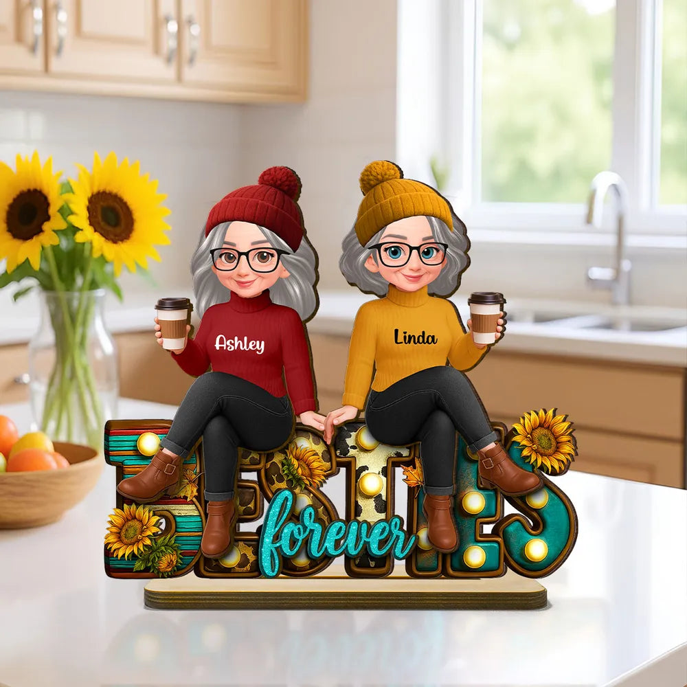 Western Fall Vibe Besties Sitting - Personalized Wooden Plaque - Meaningful Gift For Best Friend