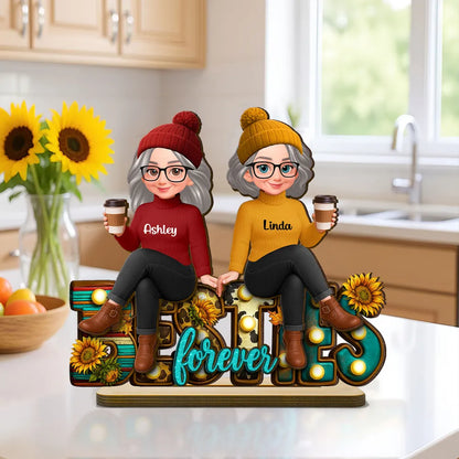 Western Fall Vibe Besties Sitting - Personalized Wooden Plaque - Meaningful Gift For Best Friend