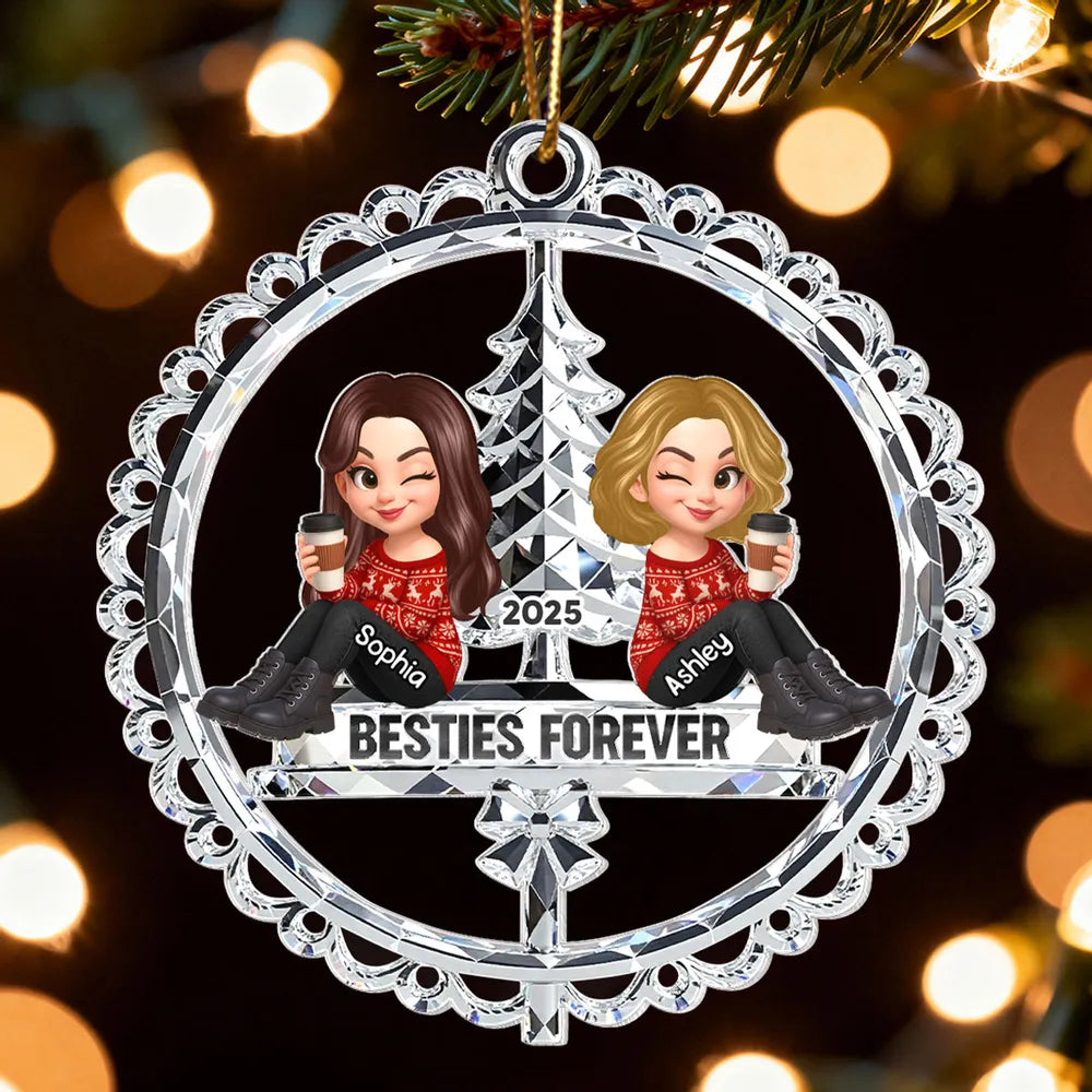 Besties Forever Crystal Effect - Personalized Acrylic Ornament - Christmas Gift for Best Friends