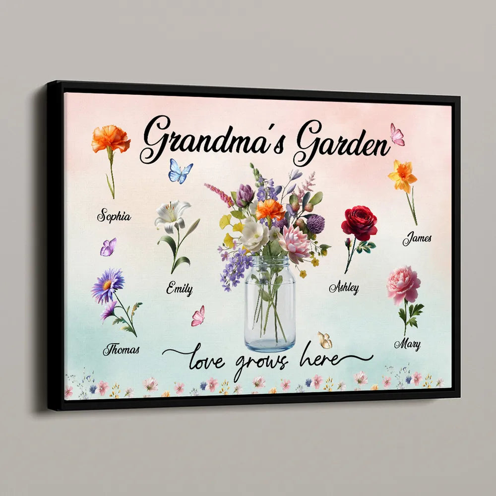 Grandma's Garden Beautiful Birth Month Flower Pot - Personalized Poster - Mother's Day Home Decor Gift For Grandma