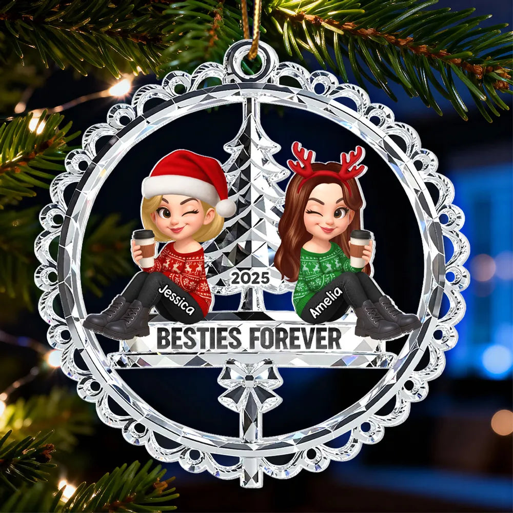 Besties Forever Crystal Effect - Personalized Acrylic Ornament - Christmas Gift for Best Friends