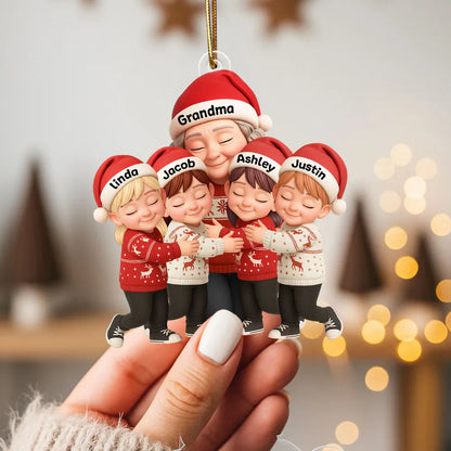 Grandma Hugging Grandkids - Personalized Acrylic Ornament - Heartwarming Christmas Gift for Grandma, Granddaughter, Grandson