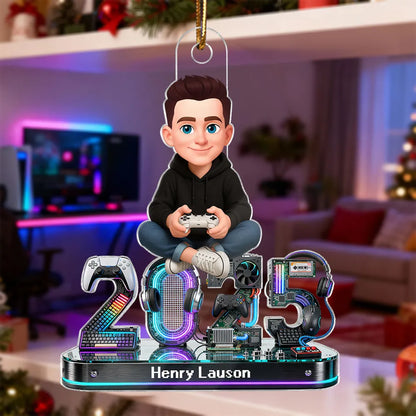 3D Effect Gamer Signature Symbols Christmas - Personalized Acrylic Ornament - Gift For Gamers, Gift For Grandkids, Kids