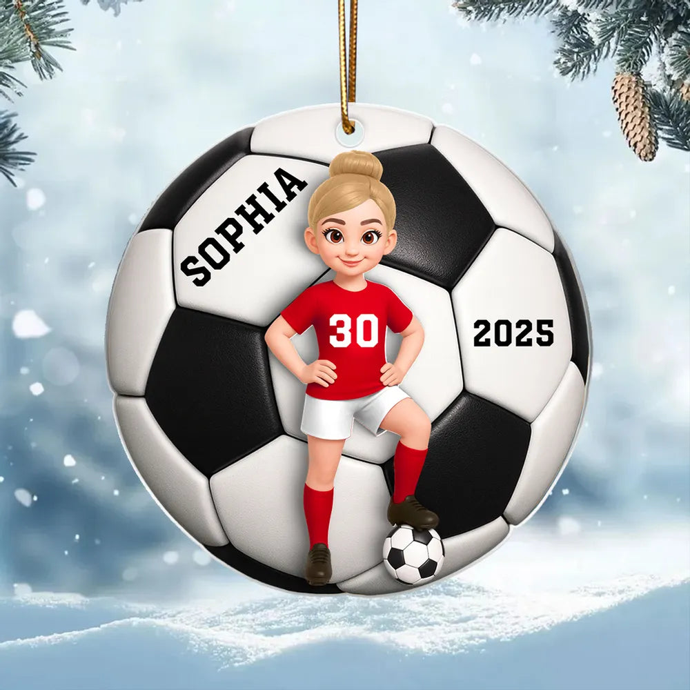Soccer Girl Boy 3D Effect - Personalized Acrylic Ornament - Christmas Gift For Daughter, Gift For Son