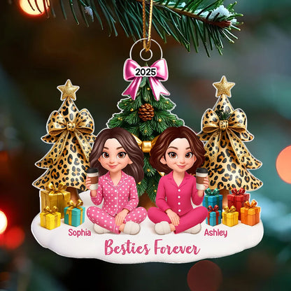 Besties Sitting Around Christmas Tree Personalized Acrylic Ornament, Christmas Gift for Best Friends, Sisters