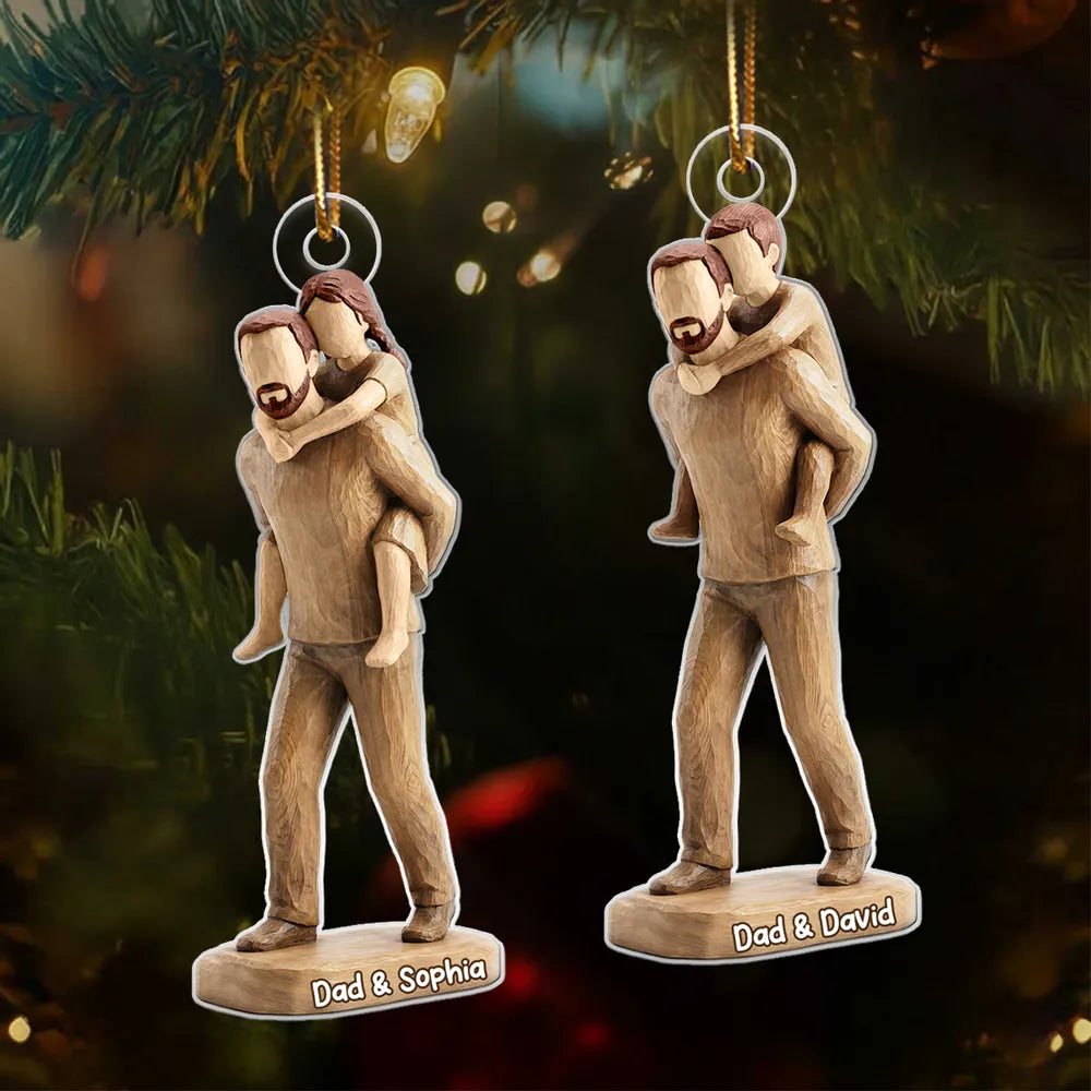 Dad And Son Dad And Daughter Faux Wood - Personalized Acrylic Ornament - Heartwarming Christmas Gift For Dad, For Family