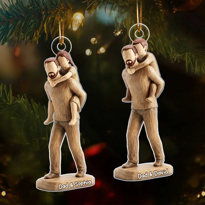 Dad And Son Dad And Daughter Faux Wood - Personalized Acrylic Ornament - Heartwarming Christmas Gift For Dad, For Family