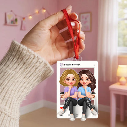 Besties Sisters Social Network Frame 3D Effect Personalized Acrylic Ornament