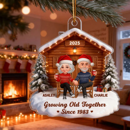 3D Effect Christmas Couple Cabin - Personalized Acrylic Ornament - Heartfelt Christmas Gift For Couple, For Him, For Her