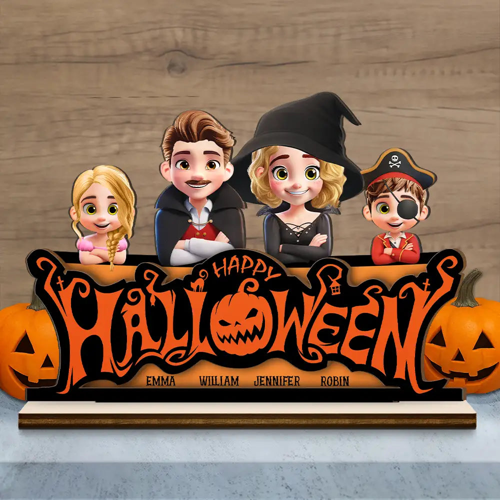 Happy Halloween Family Costume - Personalized Custom Shaped 2-Layered Wooden Plaque