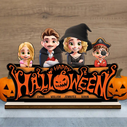 Happy Halloween Family Costume - Personalized Custom Shaped 2-Layered Wooden Plaque