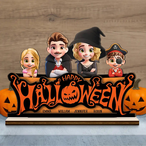 Happy Halloween Family Costume - Personalized Custom Shaped 2-Layered Wooden Plaque