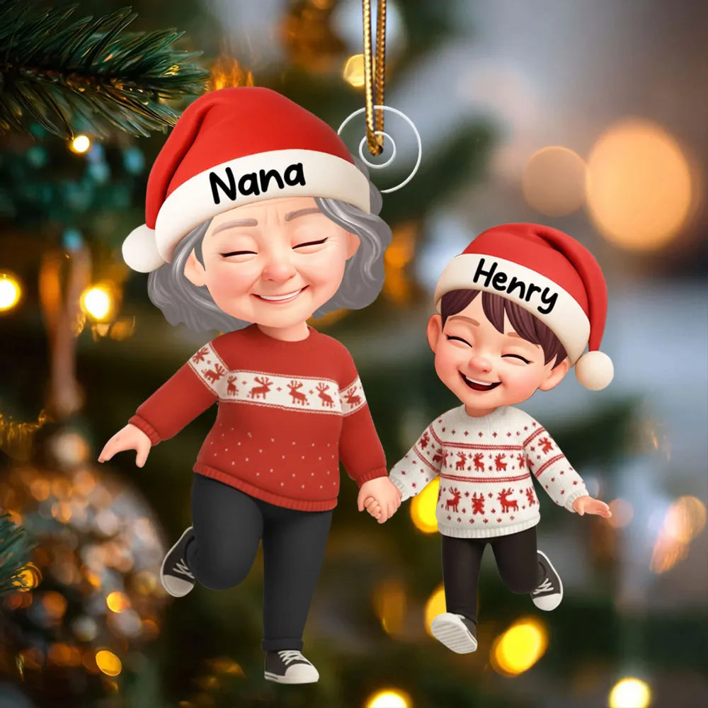 Happy Grandma Grandkids 3D Effect - Personalized Acrylic Ornament - Sentimental Gift for Grandkid