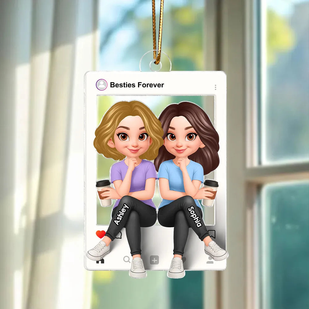 Besties Sisters Social Network Frame 3D Effect Personalized Acrylic Ornament