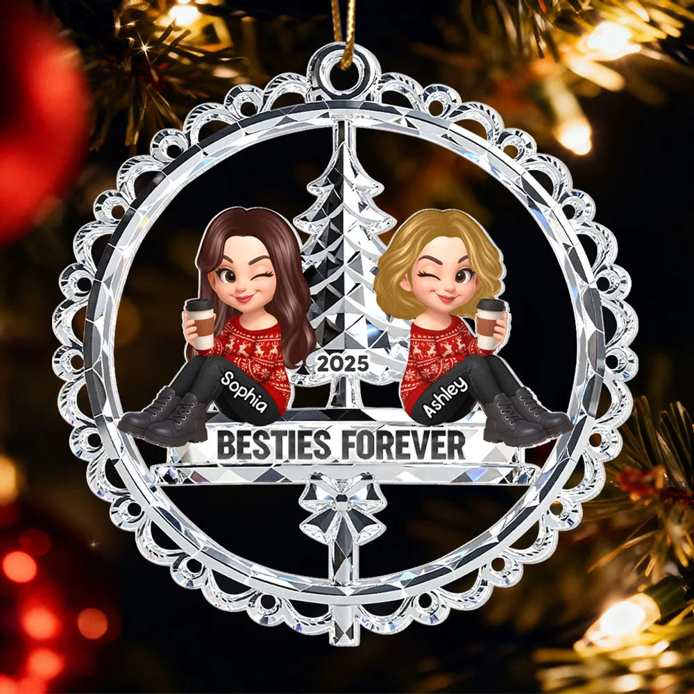 Besties Forever Crystal Effect - Personalized Acrylic Ornament - Christmas Gift for Best Friends