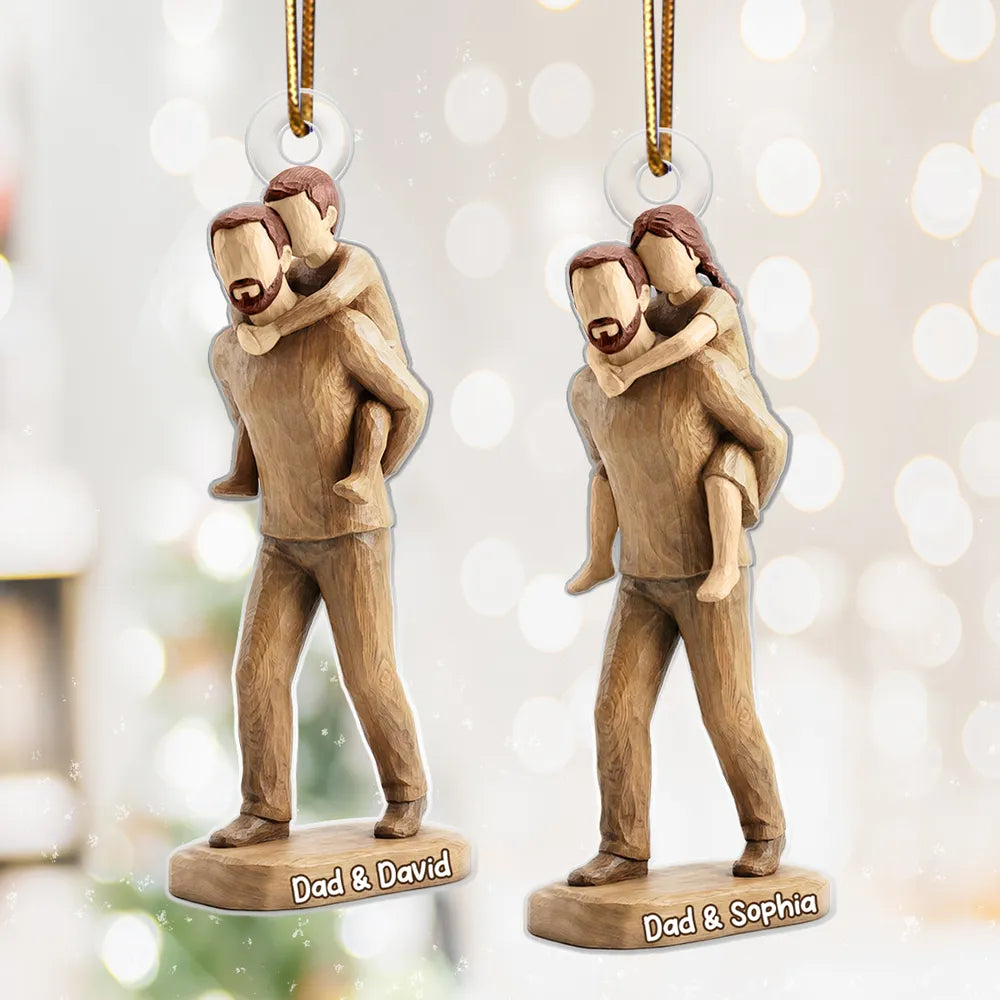Dad And Son Dad And Daughter Faux Wood - Personalized Acrylic Ornament - Heartwarming Christmas Gift For Dad, For Family