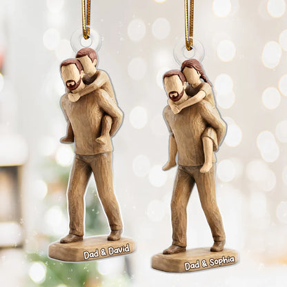 Dad And Son Dad And Daughter Faux Wood - Personalized Acrylic Ornament - Heartwarming Christmas Gift For Dad, For Family
