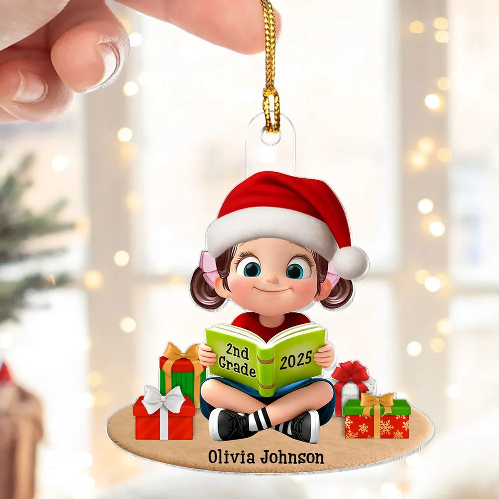 3D Effect Kid Reading Book - Personalized Acrylic Ornament - Christmas Gift For Book Lover, Bookworm, Book Club Gift