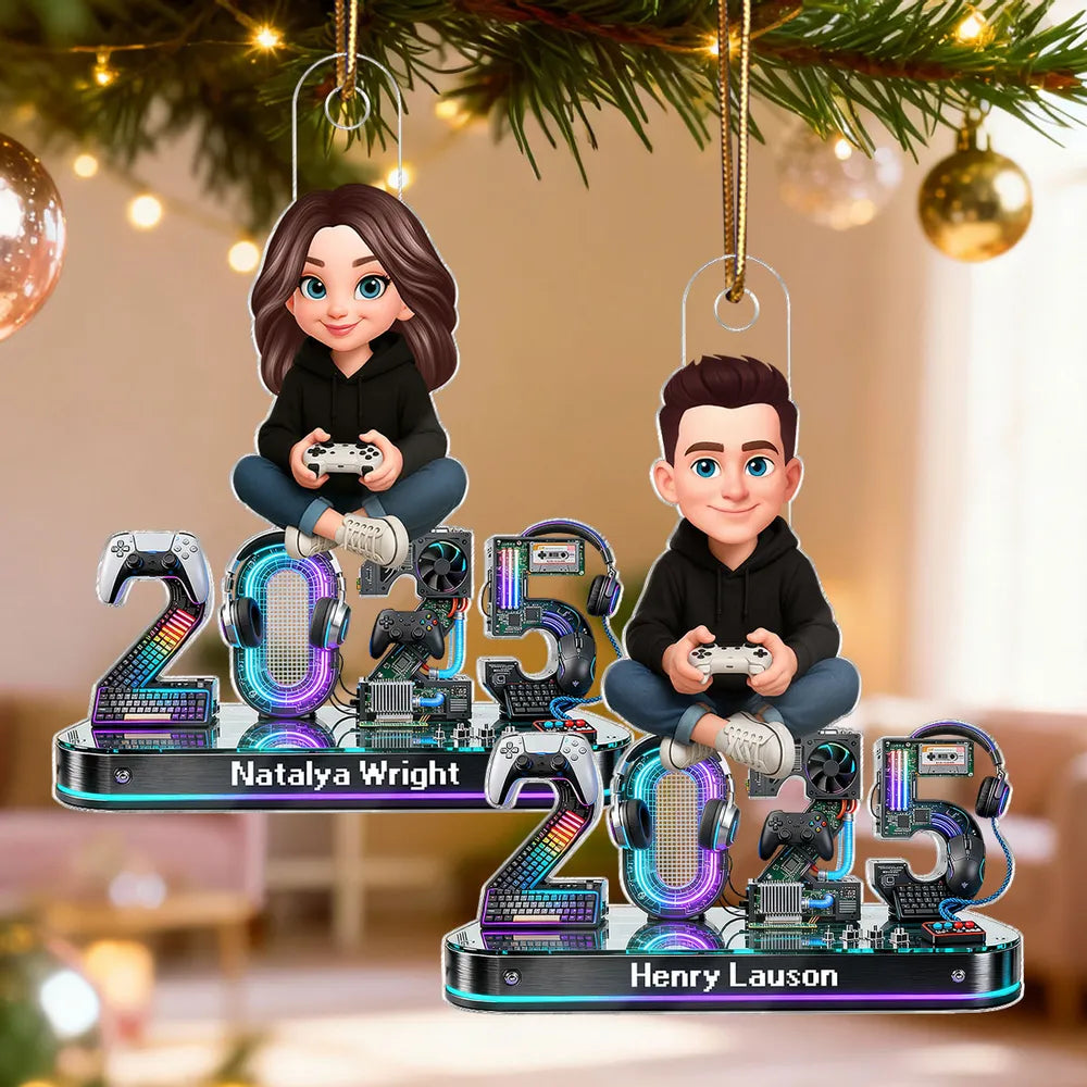 3D Effect Gamer Signature Symbols Christmas - Personalized Acrylic Ornament - Gift For Gamers, Gift For Grandkids, Kids