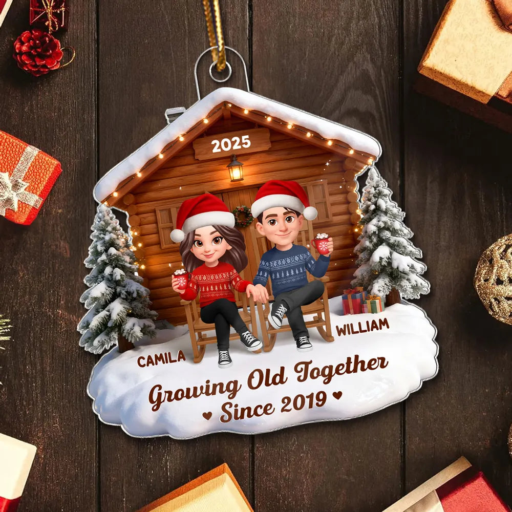 3D Effect Christmas Couple Cabin - Personalized Acrylic Ornament - Heartfelt Christmas Gift For Couple, For Him, For Her