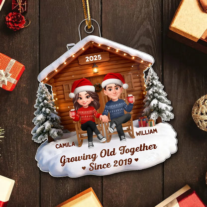 3D Effect Christmas Couple Cabin - Personalized Acrylic Ornament - Heartfelt Christmas Gift For Couple, For Him, For Her