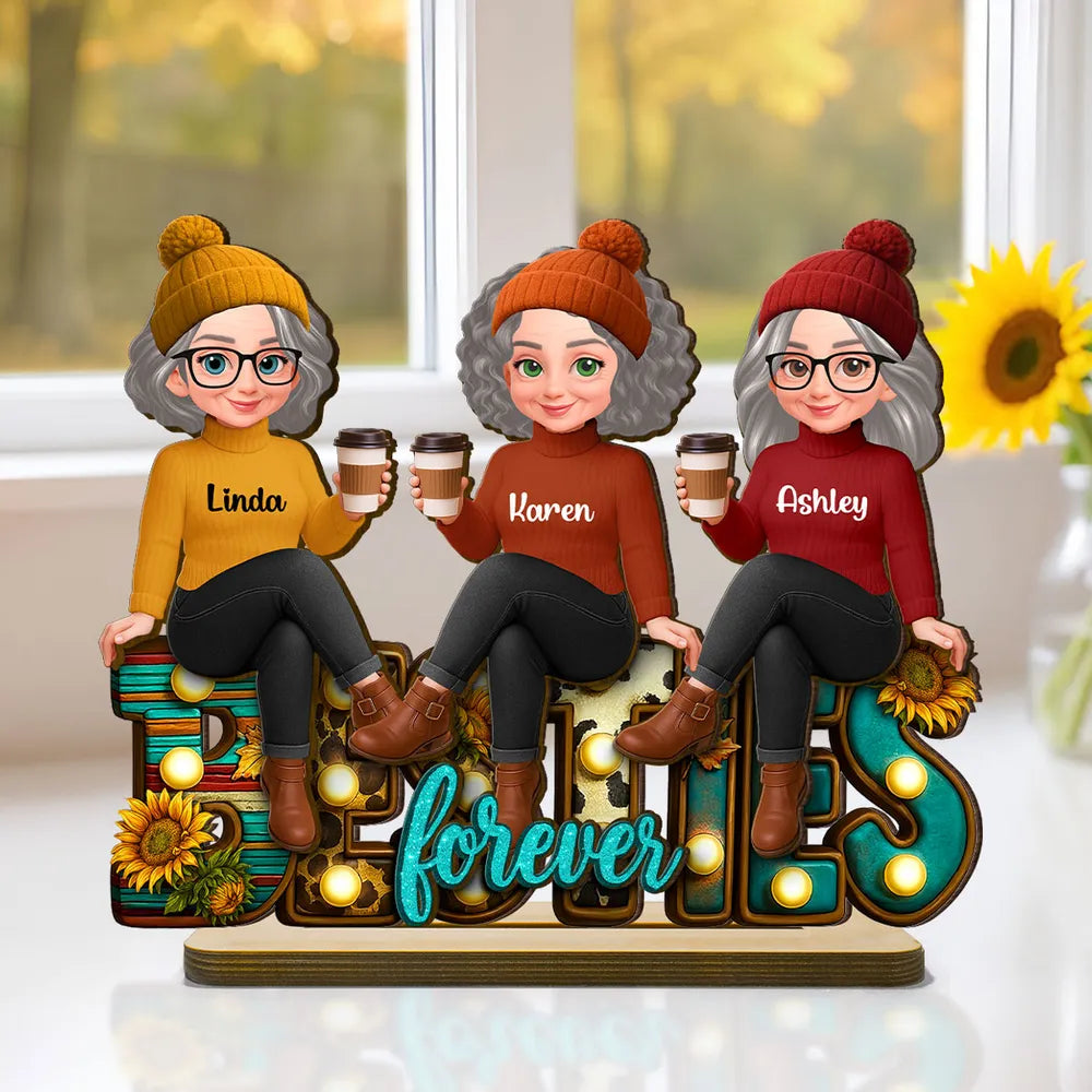 Western Fall Vibe Besties Sitting - Personalized Wooden Plaque - Meaningful Gift For Best Friend