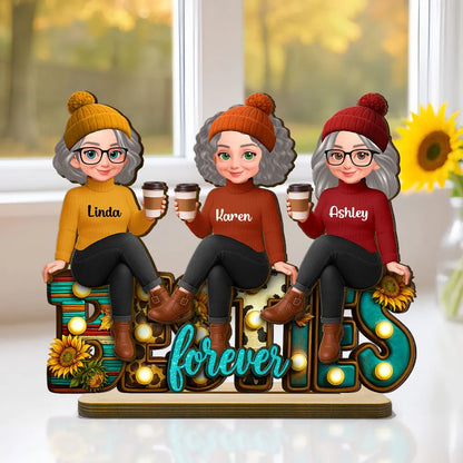 Western Fall Vibe Besties Sitting - Personalized Wooden Plaque - Meaningful Gift For Best Friend